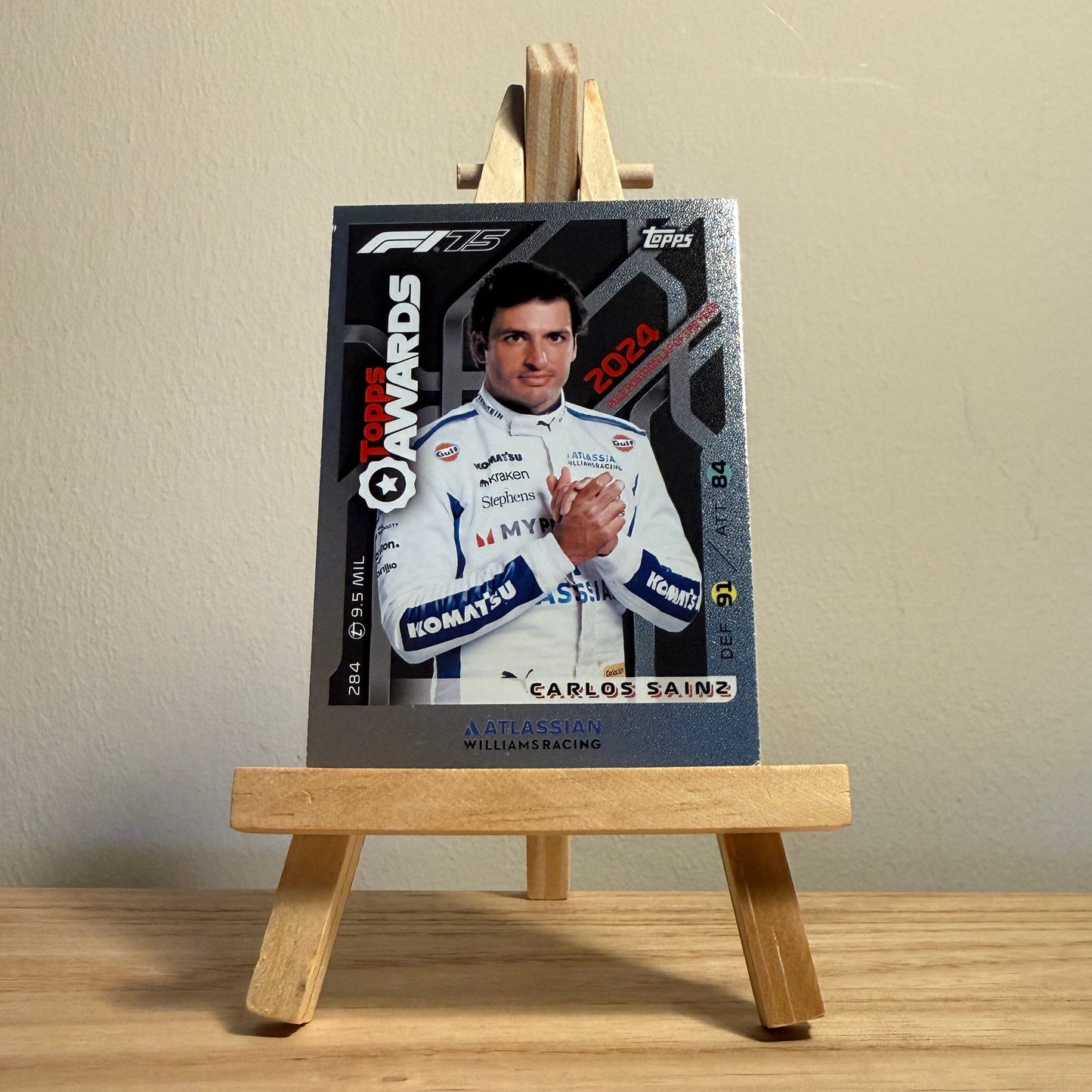 2025 Turbo Attax Formula 1 Trading Card - #284 Atlassian Williams Formula One Team Carlos Sainz Topps Awards Pole Position of the Year